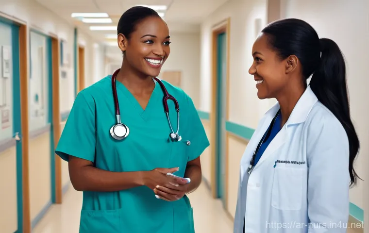 간호사와 의사의 관계 관리 - **Prompt:** A male doctor in a clean white lab coat and a female nurse in a professional, modest scr...